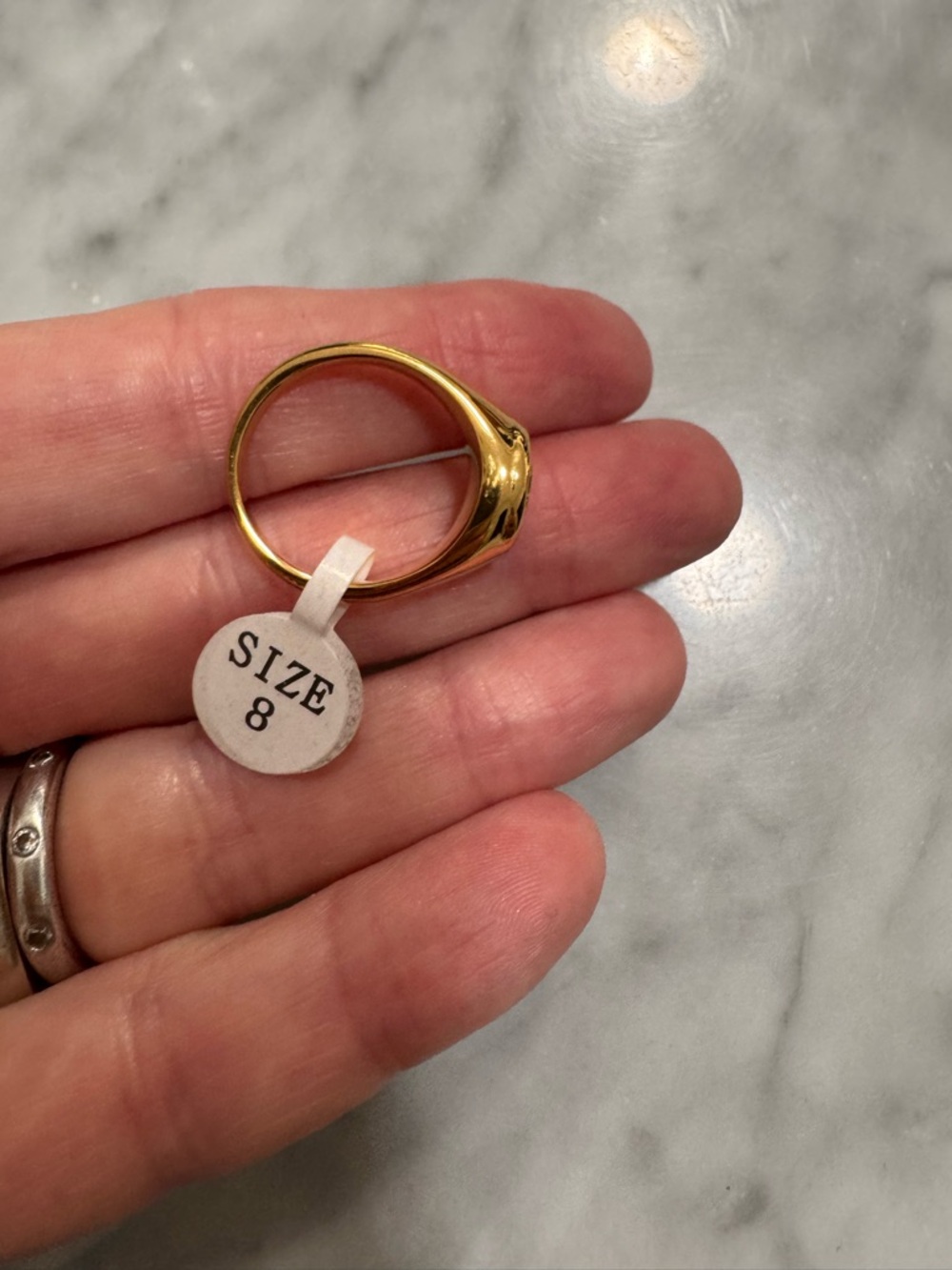 Gold Tone Signet Ring with Smooth Dome - Picture 2 of 2